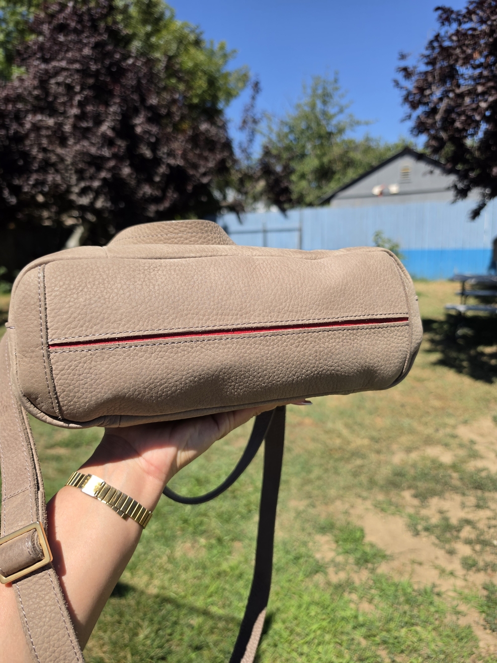 Hammitt Taupe Pebbled Leather Handbag Crossbody Bag with Gold Hardware - Picture 14 of 16